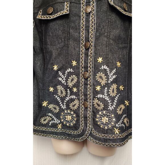 Analogy Embrodery Long Sleeve Denim Jacket Women Size XL Multicolor Black - Picture 5 of 7